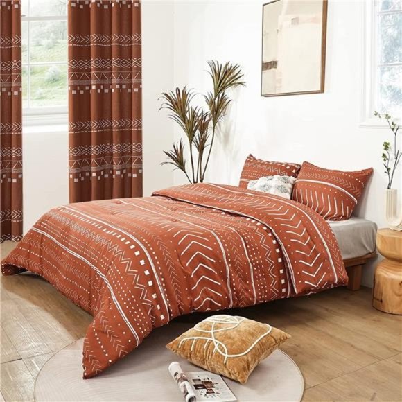 Rust Fall Curtains 84 Inch Length for Living Room,Semi Sheer/Blackout,Mudcloth - Picture 5 of 6